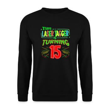 This Laser Tagger Is Turning 15 Years Old Laser - Unisex Pullover - Schwarz - Vorne - Alina (178cm) & Michal (187cm)