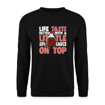 Japanese Food Lover Life Tasts Better With Soy Sau - Unisex Pullover - Schwarz - Vorne - Alina (178cm) & Michal (187cm)