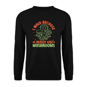 Mushroom Foraging Hunter Walk I Like Mushrooms - Unisex Pullover - Schwarz - Vorne - Alina (178cm) & Michal (187cm)
