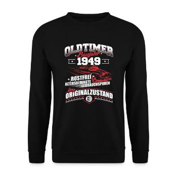 1949 Geburtsjahr Geburtstag Oldtimer Baujahr - Unisex Pullover - Schwarz - Vorne - Alina (178cm) & Michal (187cm)