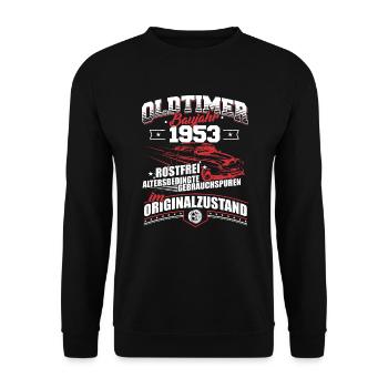 1953 Geburtsjahr Geburtstag Oldtimer Baujahr - Unisex Pullover - Schwarz - Vorne - Alina (178cm) & Michal (187cm)