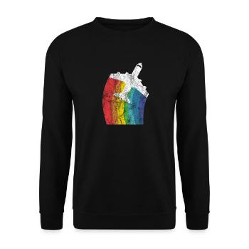 Flieger Flugzeug Geschenk fliegen Regenbogen - Unisex Pullover - Schwarz - Vorne - Alina (178cm) & Michal (187cm)