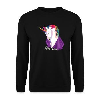 Königliches Rosa Einhorn mit Umhang - Unisex Pullover - Schwarz - Vorne - Alina (178cm) & Michal (187cm)