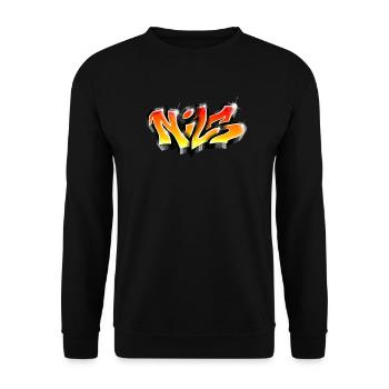 Graffiti NILS Print on everything - Unisex Sweatshirt - black - Front - Alina (178cm) & Michal (187cm)