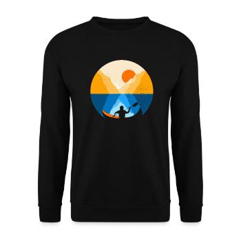 Kanu I Kajak im Fjord bei Sonnenaufgang - Unisex Pullover - Schwarz - Vorne - Alina (178cm) & Michal (187cm)