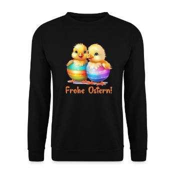 Frohe Ostern Osterei Küken Osterfest lustig süß - Unisex Pullover - Schwarz - Vorne - Alina (178cm) & Michal (187cm)