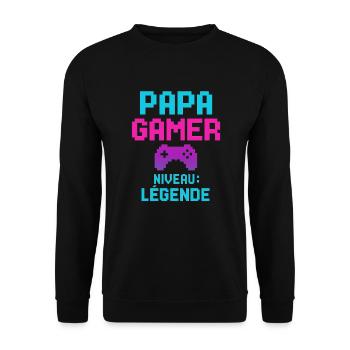 Papa GAMER Niveau : Légende cadeau fête des pères - Sweat-shirt Unisexe - noir - Devant - Alina (178cm) & Michal (187cm)