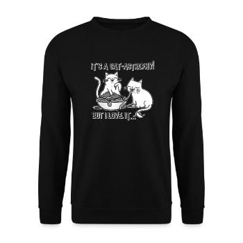 Spaghetti Cats - Deux chats s'amusent avec des pâtes - Sweat-shirt Unisexe - noir - Devant - Alina (178cm) & Michal (187cm)