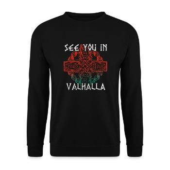 Wikinger Spruch Thor Odin Valhalla Skandinavien - Unisex Pullover - Schwarz - Vorne - Alina (178cm) & Michal (187cm)