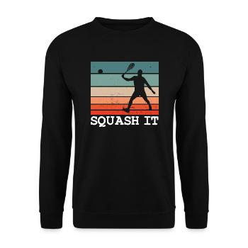 Squash it Squashspieler Motiv - Unisex Pullover - Schwarz - Vorne - Alina (178cm) & Michal (187cm)