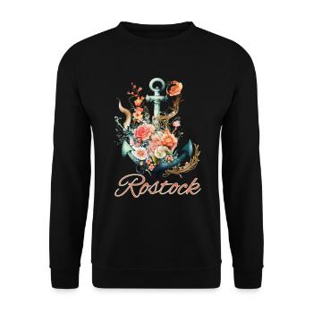 Rostock anchor with flowers - Unisex Sweatshirt - black - Front - Alina (178cm) & Michal (187cm)