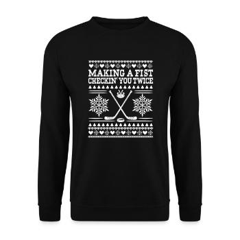 Hockey Christmas Making A Fist Checkin You Twice - Unisex Sweatshirt - black - Front - Alina (178cm) & Michal (187cm)
