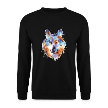 Funny Colorful Wolf Face - Unisex Sweatshirt - black - Front - Alina (178cm) & Michal (187cm)