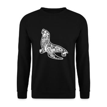 Sea Lion Floral Pattern - Unisex Sweatshirt - black - Front - Alina (178cm) & Michal (187cm)