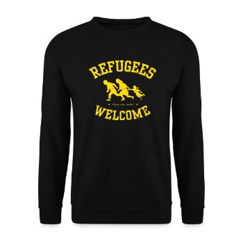 Refugees Welcome - Open your heart - Unisex Pullover - Schwarz - Vorne - Alina (178cm) & Michal (187cm)