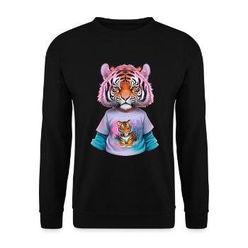Tiger Kind mit Tiger shirt - Unisex Pullover - Schwarz - Vorne - Alina (178cm) & Michal (187cm)