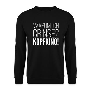 Warum ich grinse? KOPFKINO! - Unisex Pullover - Schwarz - Vorne - Alina (178cm) & Michal (187cm)