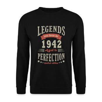 Legende geboren 1942 Geburtstagsgeschenk 80 Jahre - Unisex Pullover - Schwarz - Vorne - Alina (178cm) & Michal (187cm)
