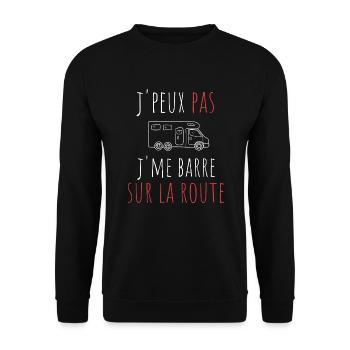 j'peux pas j'me barre sur la route cadeau humour - Sweat-shirt Unisexe - noir - Devant - Alina (178cm) & Michal (187cm)