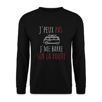 j'peux pas j'me barre sur la route cadeau humour - Sweat-shirt Unisexe - noir - Devant - Alina (178cm) & Michal (187cm)