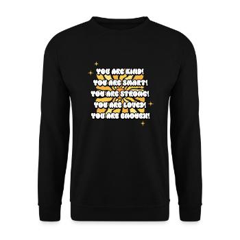 Liste mit positiven Affirmationen Sonnenblume - Unisex Pullover - Schwarz - Vorne - Alina (178cm) & Michal (187cm)