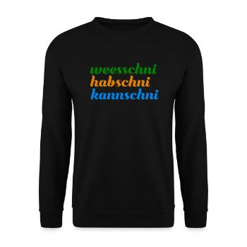 weesschni habschni kannschni Typisch sächsisch - Unisex Pullover - Schwarz - Vorne - Alina (178cm) & Michal (187cm)