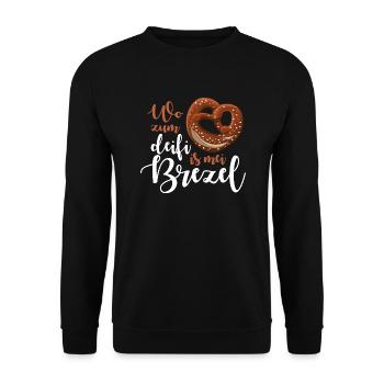 Wo zum deifi is mei Brezel - Unisex Pullover - Schwarz - Vorne - Alina (178cm) & Michal (187cm)