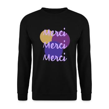 MERCI. THANKS. THANK YOU. ANNIVERSAIRE. NAISSANCE. - Sweat-shirt Unisexe - noir - Devant - Alina (178cm) & Michal (187cm)