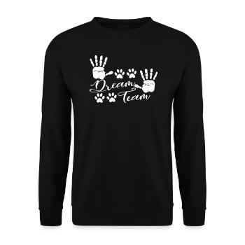 Hunde Shirt · Hund Dreamteam · Geschenk - Unisex Pullover - Schwarz - Vorne - Alina (178cm) & Michal (187cm)