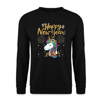 Happy New Year Unicorn And Fireworks Lover Gift - Unisex Sweatshirt - black - Front - Alina (178cm) & Michal (187cm)