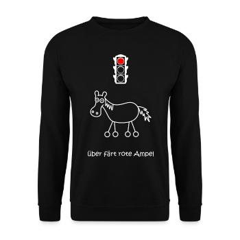 über färt rote Ampel, Autofahrer, Raser, Pferd - Unisex Pullover - Schwarz - Vorne - Alina (178cm) & Michal (187cm)