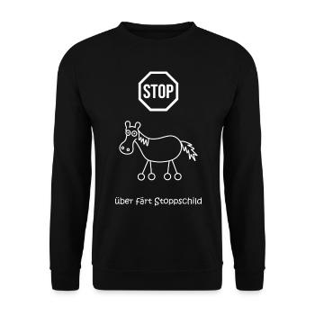 überfährt stoppschild, Stopptafel Pferd mit Rädern - Unisex Pullover - Schwarz - Vorne - Alina (178cm) & Michal (187cm)