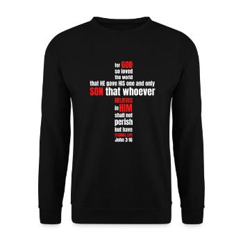 John 3:16 (in white) - Unisex Sweatshirt - black - Front - Alina (178cm) & Michal (187cm)