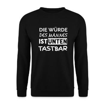 Die Würde des Mannes ist unten tastbar - Unisex Pullover - Schwarz - Vorne - Alina (178cm) & Michal (187cm)