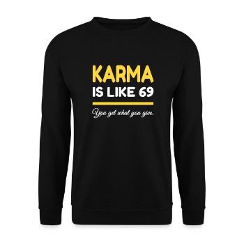 Karma ist wie 69 - Unisex Pullover - Schwarz - Vorne - Alina (178cm) & Michal (187cm)