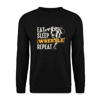 Eat Sleep Wrestle Repeat - Ringer Ringen Ringerin - Unisex Pullover - Schwarz - Vorne - Alina (178cm) & Michal (187cm)
