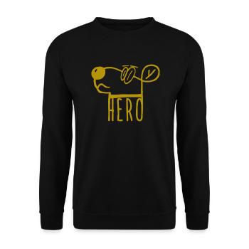 Hund als Held (Hero dog) in Gold als Geschenkidee - Unisex Pullover - Schwarz - Vorne - Alina (178cm) & Michal (187cm)
