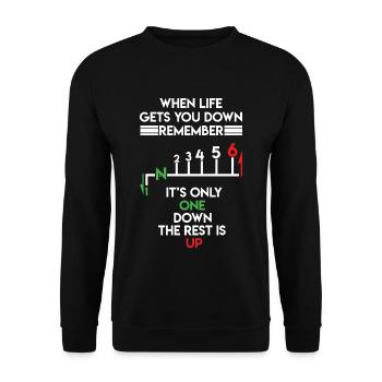 Motorbike Motorcycle Gears When Life Gets You Down - Unisex Pullover - Schwarz - Vorne - Alina (178cm) & Michal (187cm)