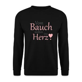 Baby Kind Spruch Kinder Bauch Herz Geschenkidee - Unisex Pullover - Schwarz - Vorne - Alina (178cm) & Michal (187cm)