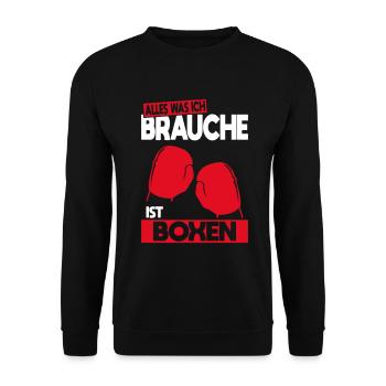 Alles was ich brauche ist Boxen - Geschenkidee - Unisex Pullover - Schwarz - Vorne - Alina (178cm) & Michal (187cm)