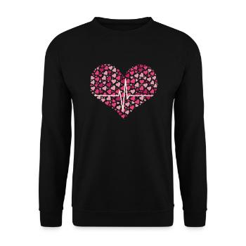 Ligne de coeur dans le coeur avec coeur en rose blanc - Sweat-shirt Unisexe - noir - Devant - Alina (178cm) & Michal (187cm)