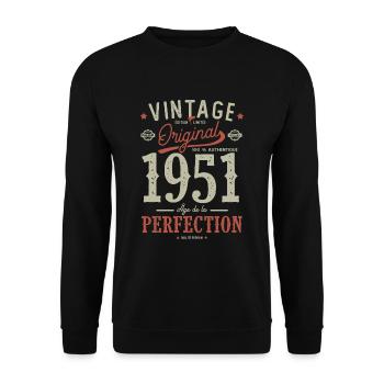 1951 âge de la perfection, anniversaire 71 ans - Sweat-shirt Unisexe - noir - Devant - Alina (178cm) & Michal (187cm)
