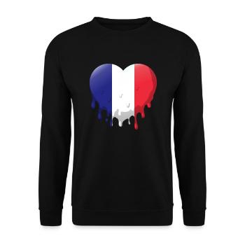 Frankreich Flagge Herz Französische Fahne Tropfend - Unisex Pullover - Schwarz - Vorne - Alina (178cm) & Michal (187cm)