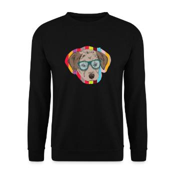 Nerd Hund als Hipster mit Brille - Unisex Pullover - Schwarz - Vorne - Alina (178cm) & Michal (187cm)