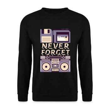 Never Forget VHS Kassette Diskette Achtziger Retro - Unisex Pullover - Schwarz - Vorne - Alina (178cm) & Michal (187cm)