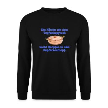 die köchin mit dem tupfenkopftuch - Unisex Pullover - Schwarz - Vorne - Alina (178cm) & Michal (187cm)