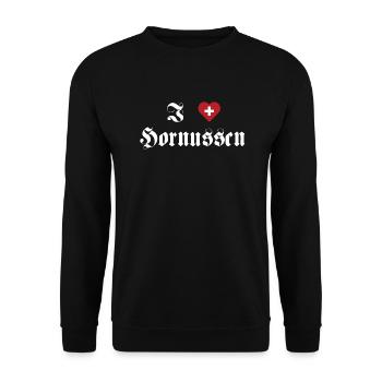 I love Hornussen Schweiz - Unisex Pullover - Schwarz - Vorne - Alina (178cm) & Michal (187cm)