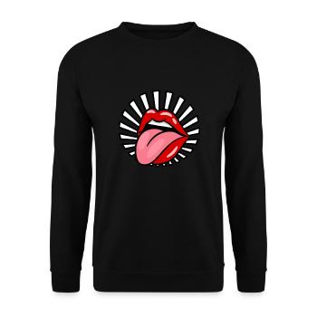 Sexy Zunge Erotisch Mund Kuss Liebe Geschenk - Unisex Pullover - Schwarz - Vorne - Alina (178cm) & Michal (187cm)