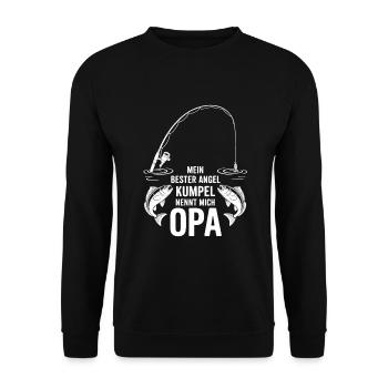Opa und Enkel Angeln Angelbuddys. Geschenk für Opa - Unisex Pullover - Schwarz - Vorne - Alina (178cm) & Michal (187cm)