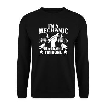 Funny Mechanic stop when done - Unisex Sweatshirt - black - Front - Alina (178cm) & Michal (187cm)